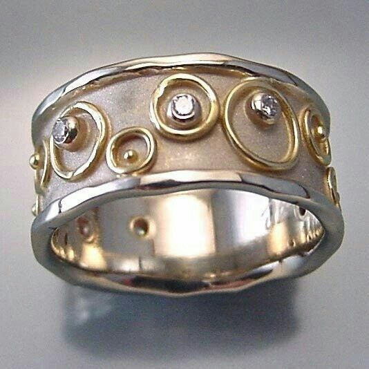 Vintage Intarsien Zirkonia Hollow Silber & Gold Ring