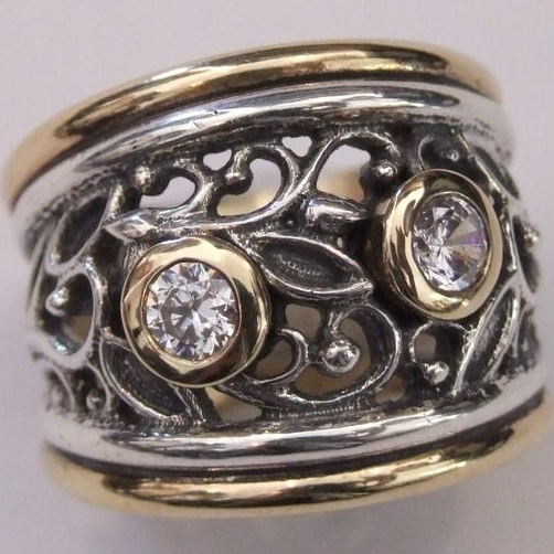 Weinlese-Hohlzirkonia Silber & Gold Ring